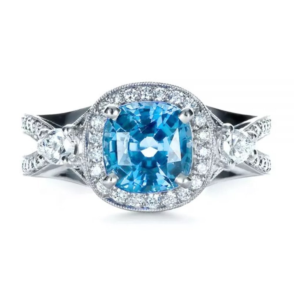 💝 925 Silver Plated Blue Exquisite, Noble Cross Ring, FB16FA1051